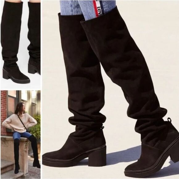 NIB Free People Black Suede Over The Knee Slouch Boots - Picture 3 of 8